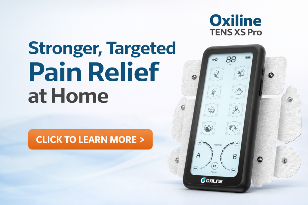Stronger, targeted pain relief at home. Oxiline TENS XS Pro. 