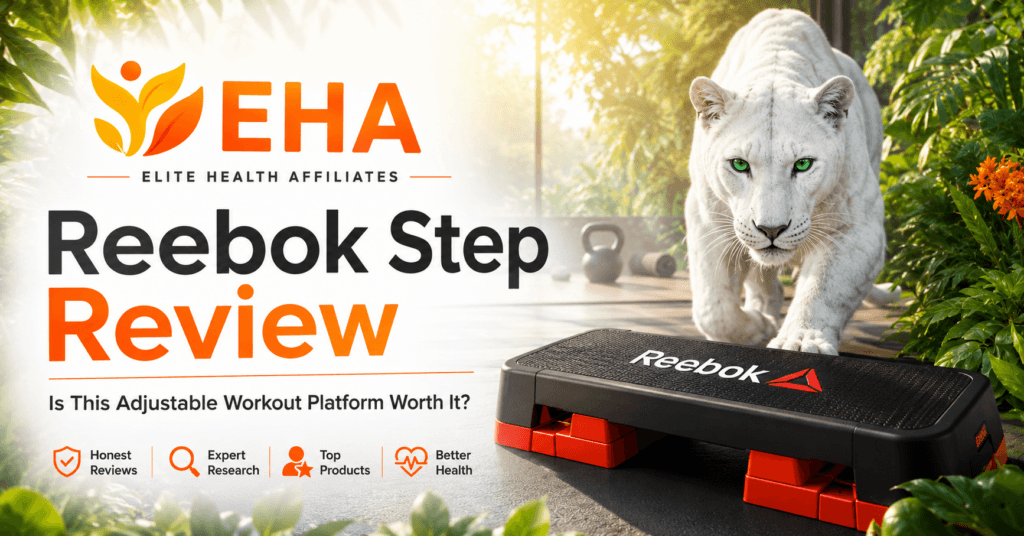 Reebok Step Review featuring the adjustable Reebok workout platform with EHA branding