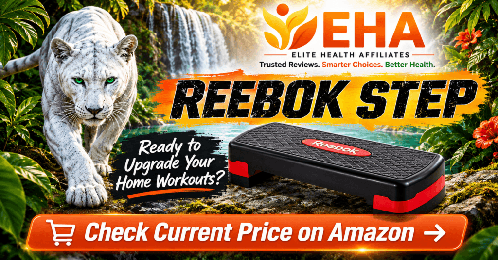 Reebok Step Review featuring the adjustable Reebok workout platform with Elite Health Affiliates branding