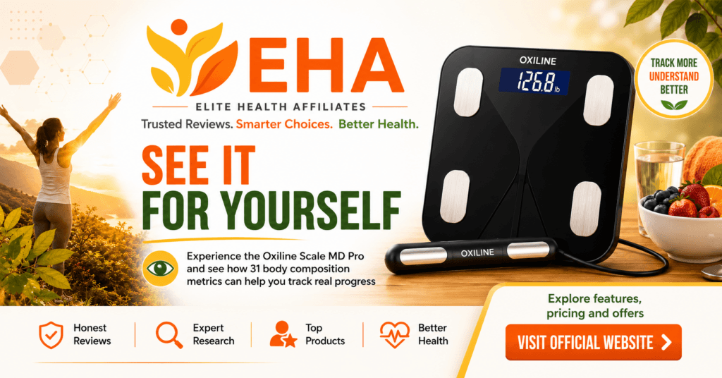 Oxiline Scale MD Pro with handheld sensor in an EHA-branded image encouraging readers to see its features and tracking tools for themselves
