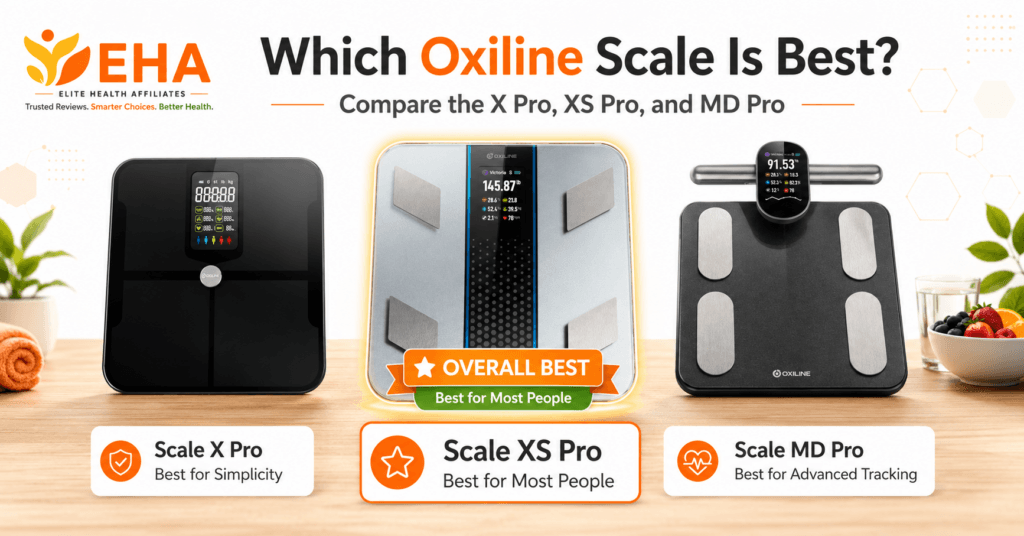 Oxiline Scale X Pro, XS Pro, and MD Pro comparison showing the XS Pro as the overall best choice for most people