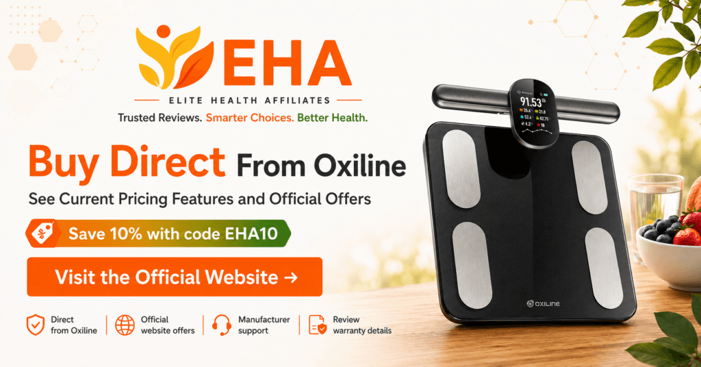 Oxiline Scale MD Pro with EHA branding and a direct-purchase offer to save 10% with code EHA10 on the official website