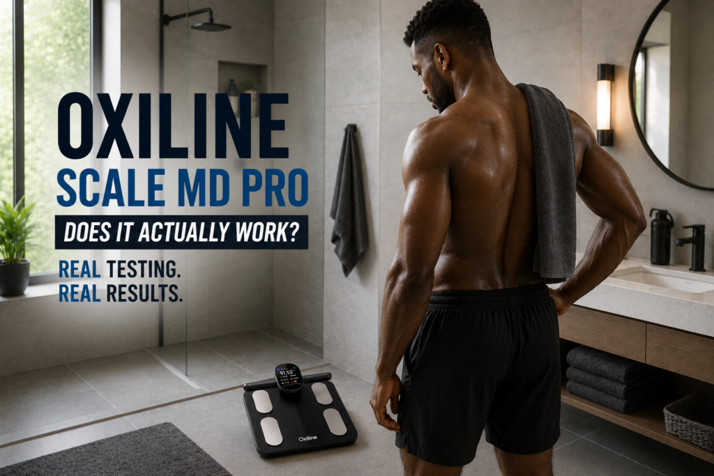 Man after workout with the Oxiline Scale MD Pro