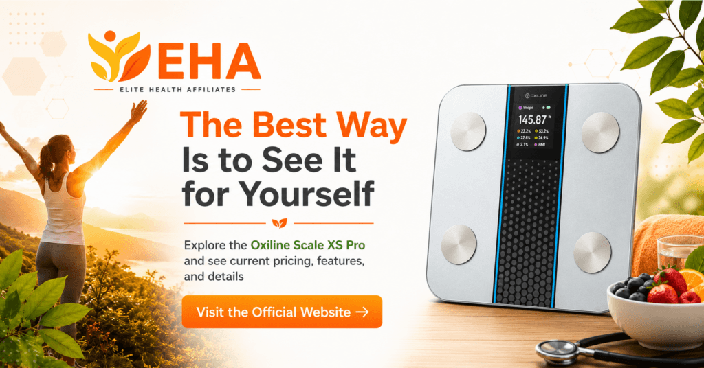 Oxiline Scale XS Pro in an EHA-branded image encouraging readers to visit the official website to compare current pricing, features, and product details